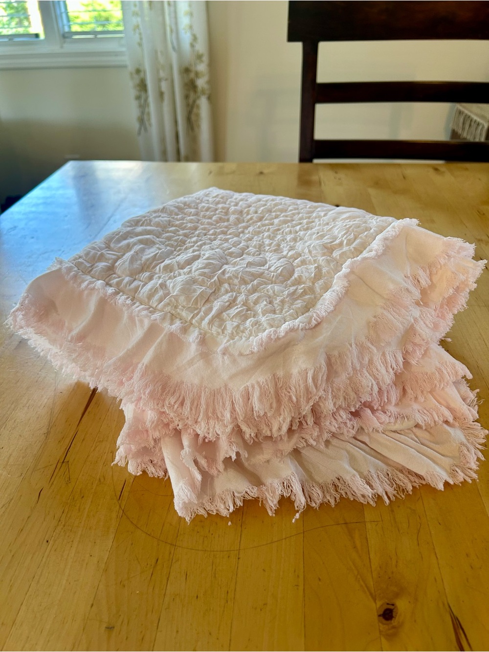 HORIMOTE HOME Light Pink King Quilt Pillow Shams Ruffle Fringe Set of 2 Pastel